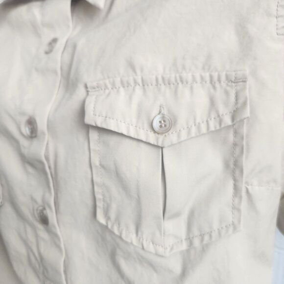J Crew VTG Utility Shirt Dress-Tan-Side & Chest Pockets-Roll Tab Sleeves-Y2K-10 - Picture 6 of 11